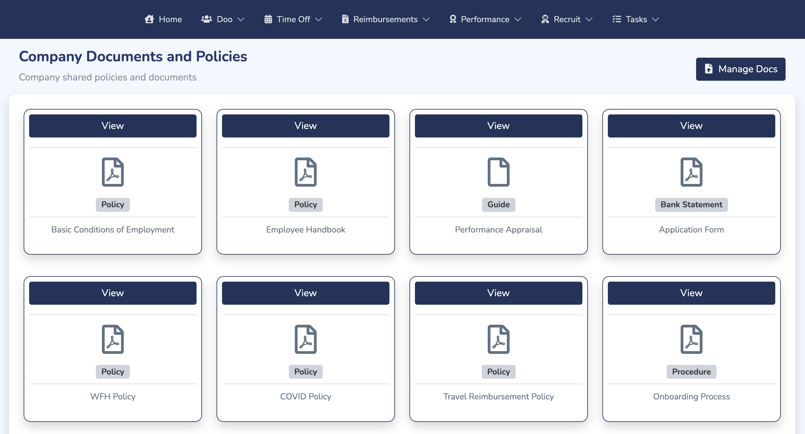 Doo company policy library with employee handbooks, workplace policies and procedures